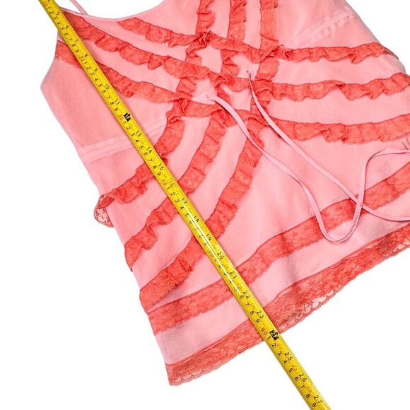 ViTG Y2K Tracy Reese Babydoll Cami Top Sz.8 Peach Silk Ruffle Fairy Coquette - Picture 8 of 11